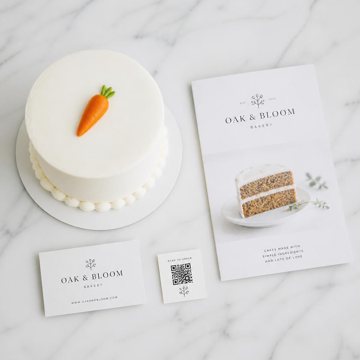A minimal cake and marketing package